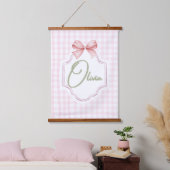 Olivia Personalisiert Pink Bow & Gingham Print Wandteppich Mit Holzrahmen (Schlafzimmer)