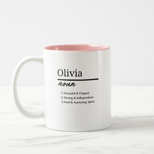 Olivia, Personalisierte Mädchenbezeichnung Definit Zweifarbige Tasse (Links)