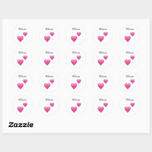 Olivia Personalized Emoji Hearts Round Stickers (Blatt)