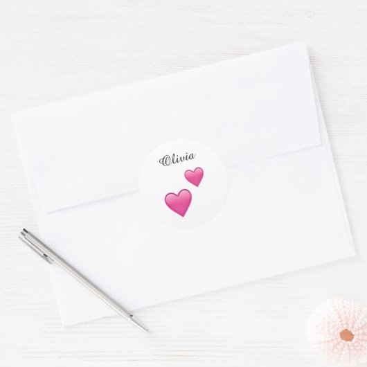 Olivia Personalized Emoji Hearts Round Stickers (Umschlag)