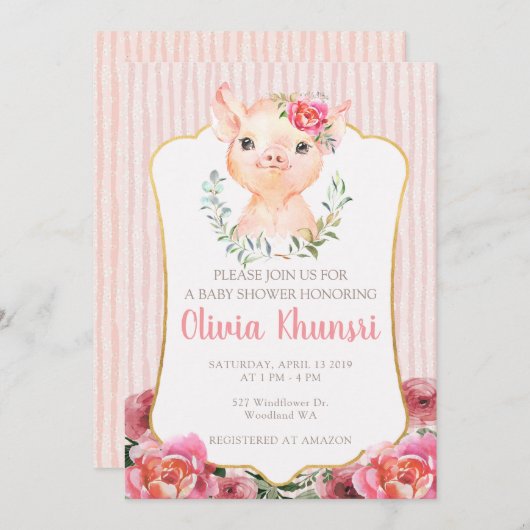 Olivia Pigsley Baby Shower Einladung (Vorne/Hinten)