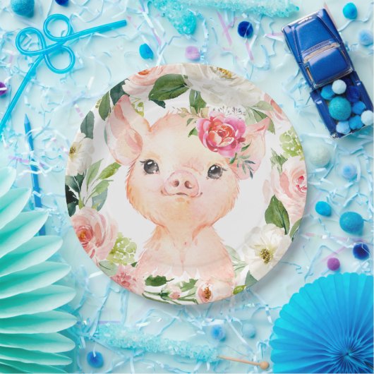 Olivia Pigsley Pig 9" Dessertplatte - Babydusche Pappteller (Party)