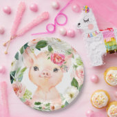 Olivia Pigsley Pig 9" Dessertplatte - Babydusche Pappteller (Party)