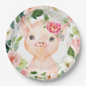 Olivia Pigsley Pig 9" Dessertplatte - Babydusche Pappteller (Vorderseite)