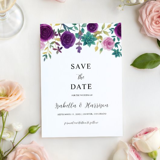 OLIVIA | Purple Floral Save the Date Template Einladung