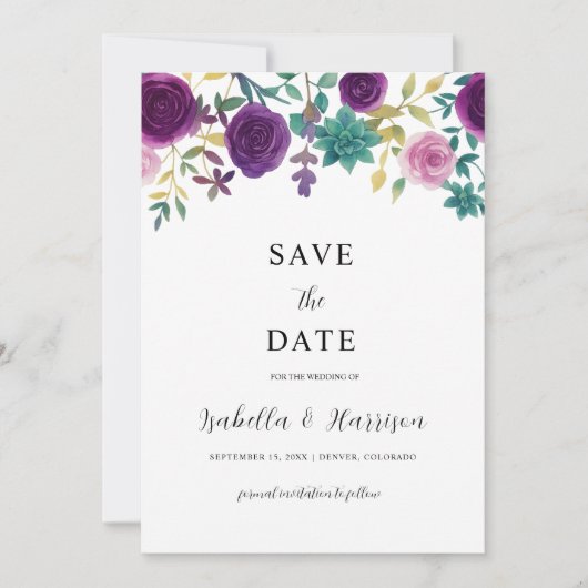 OLIVIA | Purple Floral Save the Date Template Einladung (Vorderseite)