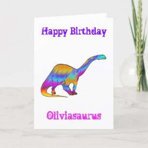 Olivia Saurus Bunter Brontosaurus Dinosaurier Kuns Feiertagskarte