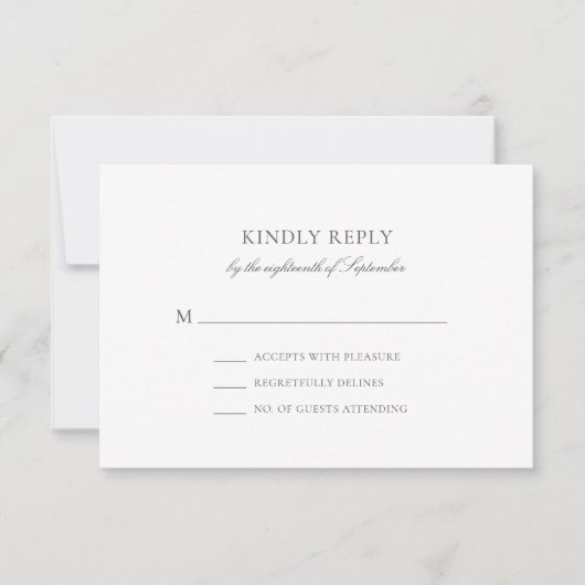 Olivia Simple Gray Minimalistisch Wedding RSVP Car (Vorderseite)