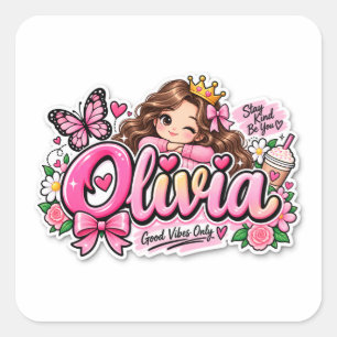 Olivia Süßer personalisierter Namensaufkleber Quadratischer Aufkleber