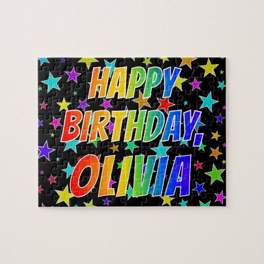"OLIVIA" Vorname, Spaß "GLÜCKLICHER GEBURTSTAG" Puzzle (Horizontal)