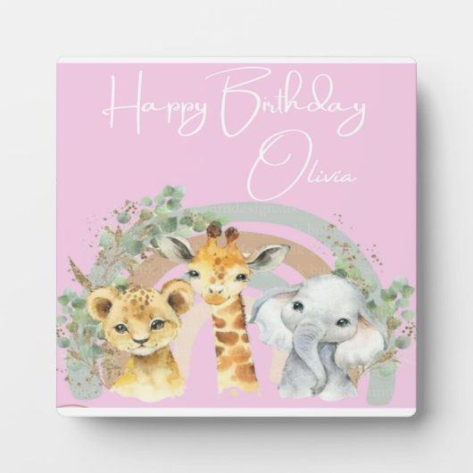 Olivia's Wild Birthday: Aquarell Animal Tableto Fotoplatte (Vorderseite)