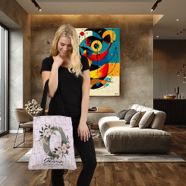 Olivia's zeitloses Grace - Boho Floral Monogram Tragetaschen Mit Langen Trägern