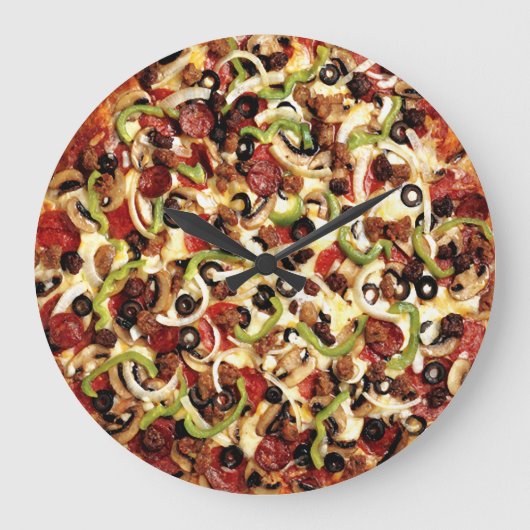 Olivpfefferzwiebel und Wurst Pizza Time Große Wanduhr (Vorderseite)