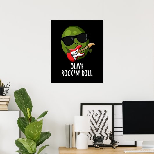 Olivrock and Roll Funny Rocker Olive Pub Dark BG Poster (Heimbüro)
