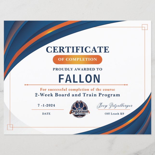 OLK9-Zertifikat Nr. 1 (Vorderseite)