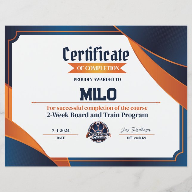 OLK9-Zertifikat Nr. 11 (Vorderseite)