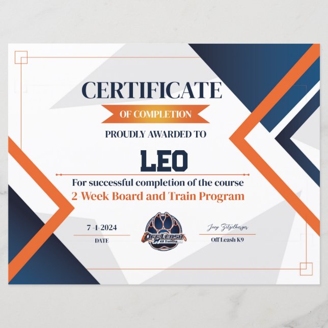 OLK9-Zertifikat Nr. 7 (Vorderseite)