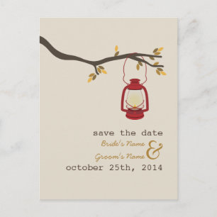 Öllampe Camping Hochzeit im Herbst Save the Date Ankündigungspostkarte