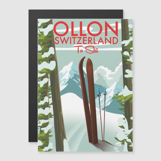 Ollon Schweiz Ski Magnetkarte (Vorne/Hinten)