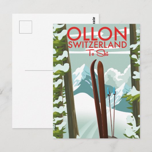 Ollon Schweiz Ski Postkarte (Vorne/Hinten)
