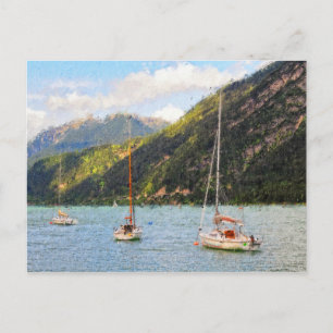 Ölmalerei Achensee in Österreich Tirol Boote Postkarte