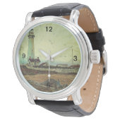 Ölmalerei an der Küste nautischer Strand Leuchttur Armbanduhr (Schrägansicht)