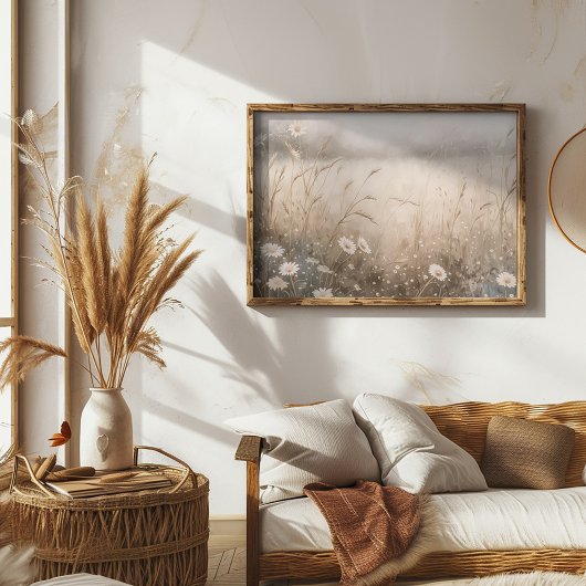 Ölmalerei auf einem Feld von Blume und Gras Poster