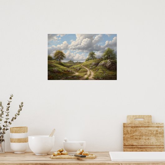 Ölmalerei auf gewundenem Weg durch Hügel der Hütte Poster (Küche)