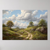 Ölmalerei auf gewundenem Weg durch Hügel der Hütte Poster (Vorne)