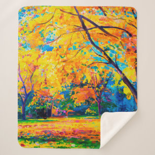 Ölmalerei auf Leinwand. Gelbe Bäume. Moderne Kuns Sherpadecke