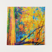 Ölmalerei auf Leinwand. Gelbe Bäume. Moderne Kuns Wandteppich (Vorderseite (Horizontal))