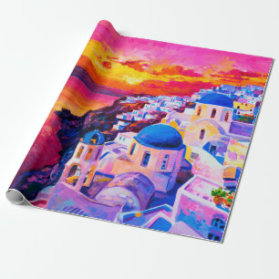  Ölmalerei auf Leinwand. Sonnenuntergang über der  Geschenkpapier