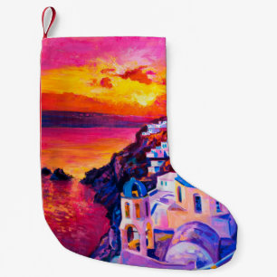  Ölmalerei auf Leinwand. Sonnenuntergang über der  Kleiner Weihnachtsstrumpf