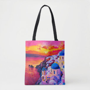 Ölmalerei auf Leinwand. Sonnenuntergang über der Tasche