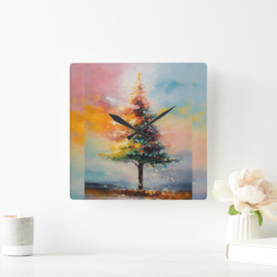 Ölmalerei auf Weihnachtsbaum Quadratische Wanduhr