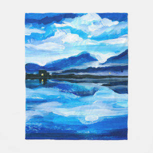 Ölmalerei der Dämmerung auf dem Bergsee. Al Fleecedecke