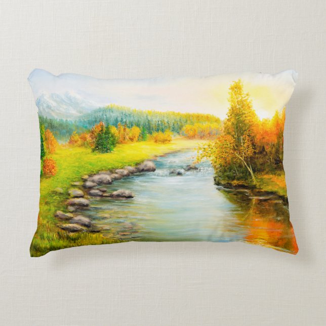  Ölmalerei der schönen Herbstlandschaft, Wald Dekokissen (Vorderseite)