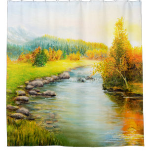 Ölmalerei der schönen Herbstlandschaft, Wald Duschvorhang