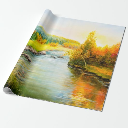  Ölmalerei der schönen Herbstlandschaft, Wald Geschenkpapier (Ungerollt)