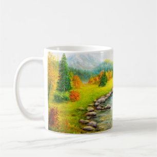 Ölmalerei der schönen Herbstlandschaft, Wald Kaffeetasse