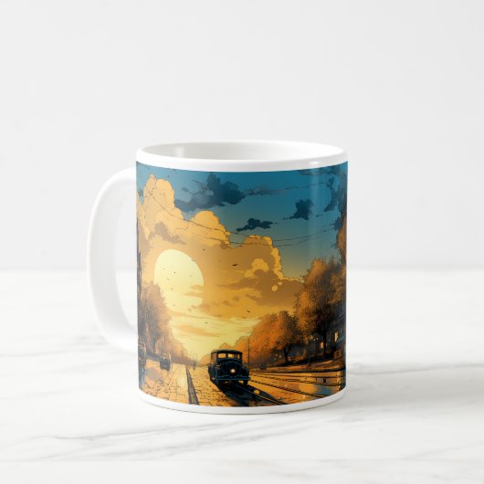 Ölmalerei der Stadt und der Sonne Kaffeetasse (Vorderseite Links)