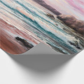 Ölmalerei eines schönen lila Sonnenuntergangs über Geschenkpapier (Ecke)