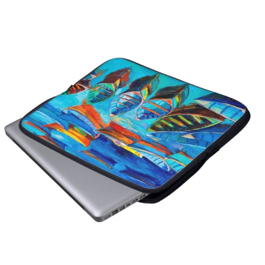 Ölmalerei von Booten und Meer auf der Leinwand. So Laptopschutzhülle (Vorne Knopf)