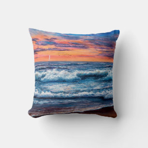  Ölmalerei von Ozean und Strand auf Leinwand. Rich Kissen