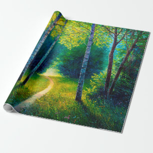 Ölmalerei Waldlandschaft, schöne Sonnenstrahlen Geschenkpapier
