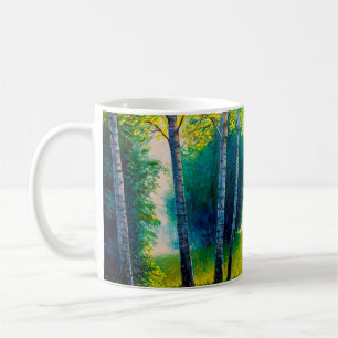 Ölmalerei Waldlandschaft, schöne Sonnenstrahlen Kaffeetasse