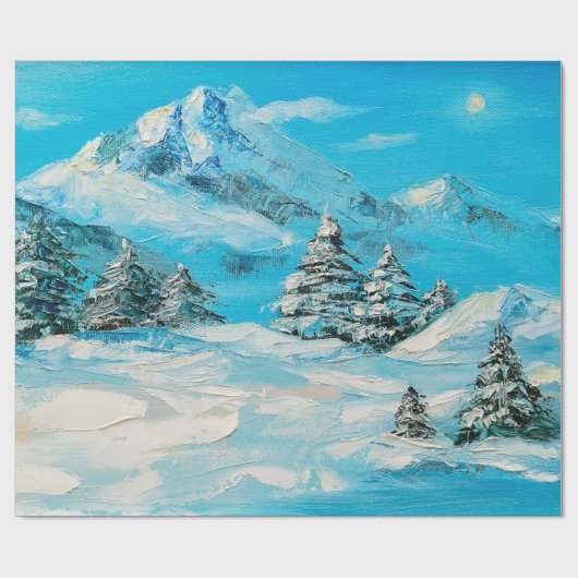 Ölmalerei, Wintergebirgslandschaft mit Sspru Geschenkpapier (Flach)