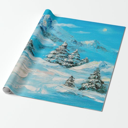 Ölmalerei, Wintergebirgslandschaft mit Sspru Geschenkpapier (Ungerollt)