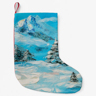 Ölmalerei, Wintergebirgslandschaft mit Sspru Kleiner Weihnachtsstrumpf