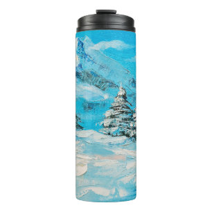 Ölmalerei, Wintergebirgslandschaft mit Sspru Thermosbecher